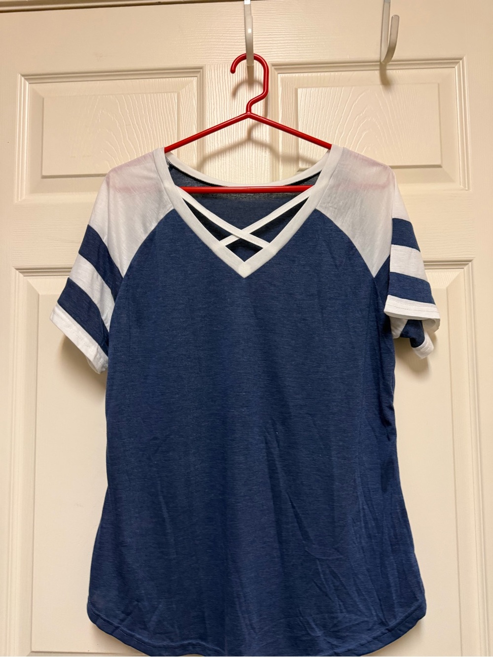 Amazon Navy Short Sleeve V-Neck Tee with White Contrast